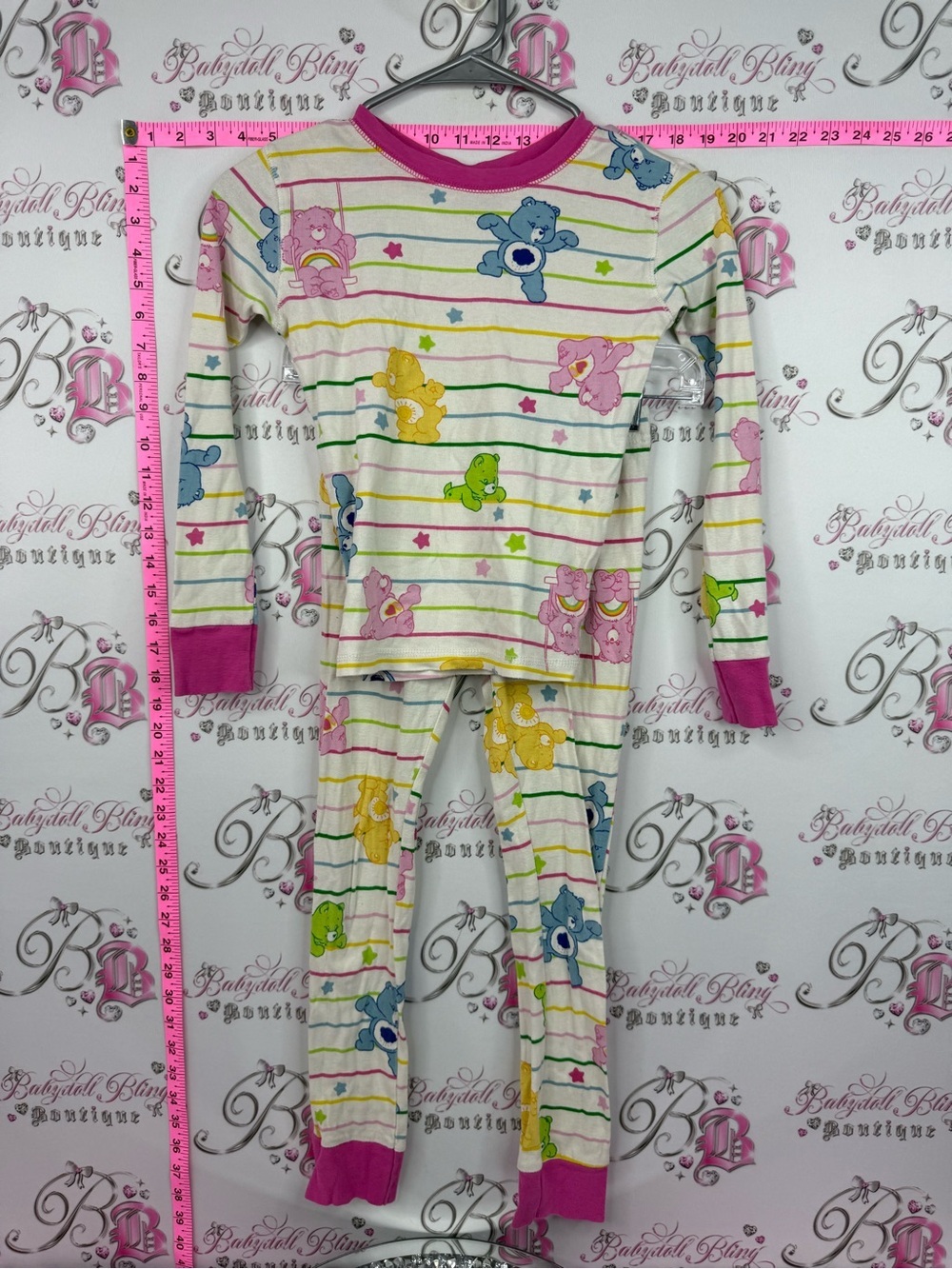 Care Bears Cream Striped Pajama Set with Pink Trim